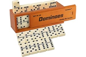 DOUBLEFAN Jumbo Domino Set für Erwachsene, Domino Set Double Six, Klassische Brettspiele,Double 6 Jumbo Domino Steine mit Spinner in exklusiver Holzbox, mit 28 Steinen und Holzkassette, Juegos de Mesa