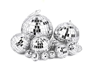 AIGOHOM 12 Pièces Boules Disco Miroir,Boule à Facettes Disco Argentée,Disco Ball pour Disco Fever Années 70, Décoration à Suspendre, Boule Pailletée pour Fête,Carnaval,écoration d'arbre de Noël