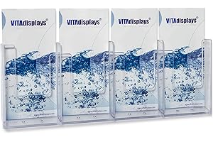 taymar DIN Lang (DL) (trifold) Wand-Prospekthalter, Flyerhalter, Wanddisplay mit vier Fächern (Innenmaß 10,2cm)