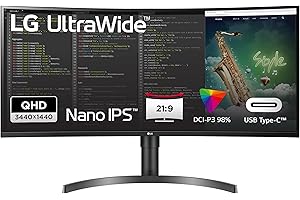 LG UltraWide Curved QHD Monitor 35WN75C-B 89 cm - 35 Zoll, VA-Panel, HDR10, AMD FreeSync, Schwarz