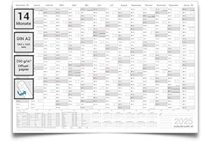‎KALENDEROUTLET Kalenderoutlet ® Din A2 Jahresplaner Wandkalender 2025 grau 14 Monate Übersicht 59,4x42,0cm groß Jahreskalender 2025 Wandplaner ist gerollt in deutscher Sprache