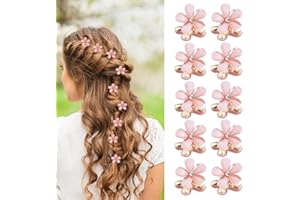 IMPODITIONGS Mini Tornante per Capelli Diamantati, 10 Pezzi Mini clip forma di fiore, Fermaglio per Capelli Piccolo, Accessorio per Capelli Fermaglio per Capelli, accessori decorativi per donne e ragazze(Rosa)