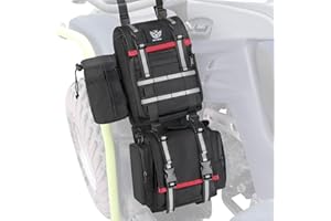 SKYJDM ATV Fender Bag Waterproof, Detachable ATV Rear Storage Bags with Drink Holder & Cooler Compatible with Sportsman Polaris Scrambler Grizzly Kingquad Cfmoto FourTrax, Black & Red