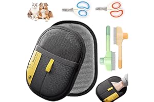 Ptyism 6 Pezzi Kit per Guanti Rimuovi Peli Animali(2 pezzi spazzole per animali domestici、2 pezzi tagliaunghie per animali domestici)fur Cleaning Glove, Guanto per Gatti Bifacciali丨Guanti per Pelo Ani