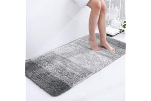 ‎HOMAXY Homaxy Weich Badezimmerteppich 60x120 cm, rutschfest waschbar Badematte Flauschige Hochflor Badteppich Mikrofaser Saugfähig Badvorleger Duschvorleger (Grau)