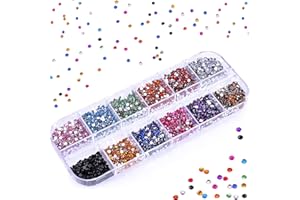 YOOLLY 1200 Pcs Rhinestones, 3mm Round Crystal Gems Rhinestones, Colorful Rhinestones for Nail Art Decorations, Clothes, DIY Craft, 12 Color (3mm-Colourful)