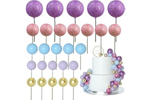 ASTARON 50 Pcs Ball Cake Topper Sticks Mini Balloons for Cake Decorating Supplies Foam Balls Cake Decorations for Party Cake Birthday Cake Toppers Decorations (Pink，Purple，Blue)