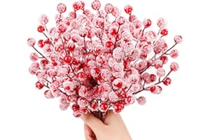 LOMIMOS 24 szt., sztuczna dekoracja z czerwonych jagód, sztuczne gałązki ostrokrzewu, Boże Narodzenie, dekoracja do domu, na wesele, girlandę i drzewo