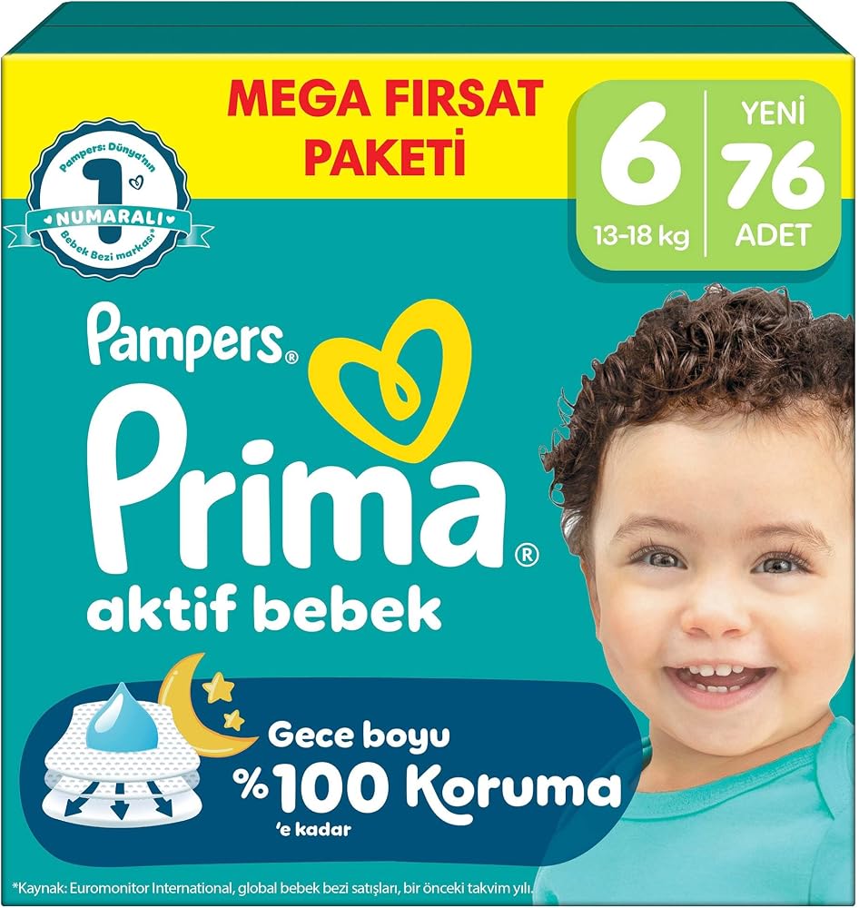 Prima Bebek Bezi Aktif Bebek Mega Fırsat Paketi 6 Beden 76 Adet