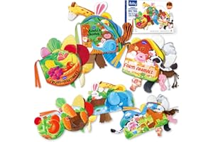 auby Lot de 3 Livres en Tissu Sensoriels avec Queues Tactiles - Livres d'Éveil Interactifs à Queues 3D Texturées, Jouets Montessori pour Bébés (0-12 Mois), Lavables en Machine