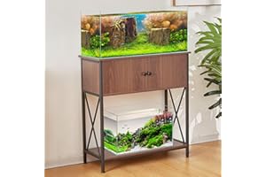 LAQUAL 20-29 Gallon Aquarium Stand with Cabinet, 20 Gallon Long Fish Tank Stand with 31''L * 12''W Tabletop, Double Heavy Metal Stand with Stable Structure, Adjustable Table Feet - Walnut Brown