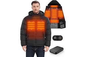 HEWINZE Doudoune chauffante à capuche pour femme – Veste chauffante électrique à double commande avec batterie 7,4 V, noir UE