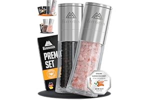 ELFENSTEIN Edelstahl Salz und Pfeffermühle Set mit Keramikmahlwerk - stufenlos einstellbar, Pfeffer und Salzmühle für grobes Salz, Gewürzmühle, Mühlenset (Silber M)