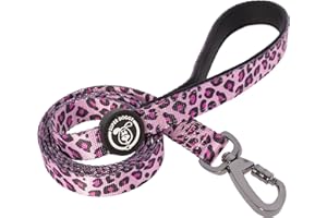 SUPER DOGGY Guinzaglio per Cani di Piccola, Media e Grande taglia - Robusto Guinzaglio in Nylon con Impugnatura Imbottita - Vari Motivi Divertenti, 120 x 2 cm (Pink Leopard)