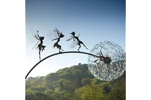 UVAN ART Fate e soffioni ballano insieme, palo da giardino, fata magica, statua di filo, decorazione da giardino, prato, sentiero, terrazza, ornamenti (A) (A)