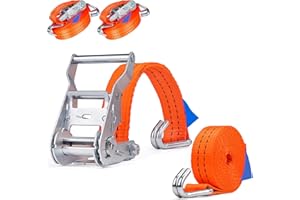 INDUSTRIE PLANET 2 pezzi cinghie ancoraggio 2000kg 6m, cricchetto e gancio, arancione 35mm, 2000 daN