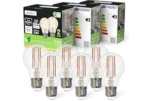 sailsco Classe A Lampadine LED E27 Filamento,3.8W equivalente a 60W incandescenza,806 Lumen,2700K Bianco Caldo,Risparmio Energetico LED A60,Lunga Durata,Basso Consumo,Non Dimmerabile,6 Pezzi