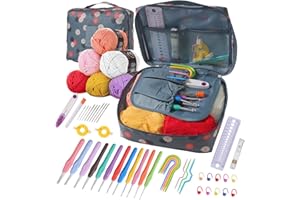 Ktmeor Crochet Kits for Beginners Adults, 6Pcsx45g Crochet Yarns with Ergonomic Metal Crochet Hooks 2mm-8mm Knitting Accessories Tools Storage Case Needles Crochet Starter Kit