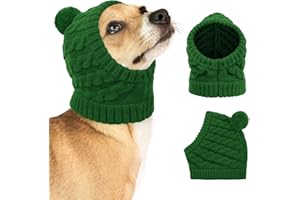 CITÉTOILE Weihnachtsmütze für Hunde – Klassische Strickmütze mit Zopfmuster und Bommel, Warme Santa Hundemütze für Kleine Hunde und Katzen, Grün, M