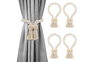 ‎UNINGYI 4 Stück Magnetische Vorhang Raffhalter, Gardinenhalter Vorhanghalter, Gardinenraffer aus Holz, Gardinen Raffhalter, Baumwollseil, Raffhalter für Gardinen Home Büro Gardinen Deko