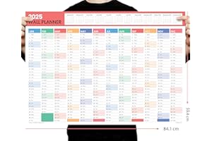 EVELAY 2025 Wall Planner A1 Size (84cm x 59cm) Multicolour Full Year to View Calendar Home Office Work Runs January to December (Multicoloured)