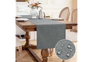AooHome Tischläufer Grau 40X140cm, Tischdeko Leinen-Optik Abwaschbar Tischband aus Polyester Wasserabweisend mit Lotuseffekt, Dauerhaft Kratzfest für Esszimmer Hochzeiten Party Weihnachten