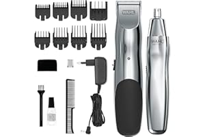 Kit recargable de cortabarbas Wahl Groomsman para bigote, vello de la nariz, detalles precisos y aseo personal con recortador adicional de nariz a batería en seco/húmedo
