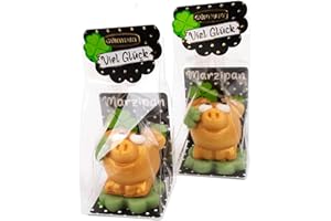 ‎GÜNTHART Günthart 2er Set Marzipan Schweinchen Gold - 2 x 40g, edle Geschenkverpackung mit goldenem Overspray & grünem Kleeblatt, als Glücksbringer, perfekt für Silvester und als Glücksgeschenk​