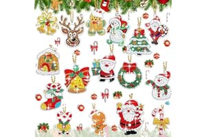 KIIMIIPA 16pc DIY Weihnachten Diamond Painting Kinder SchlüSselanhäNge, Weihnachten Diamant Malerei SchlüSselbund,5D Diamond Painting AnhäNger SchlüSselanhäNge FüR Handtasche, Tasche, Geschenk (16)