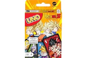 Mattel Games Jeu de Cartes de Nuit familiale UNO Dragon Ball Z avec graphismes sur Le thème de la série télévisée et règles spéciales pour 2 à 10 Joueurs
