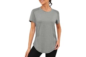 Gyabnw T-Shirt Sport Femme Manches Courtes Top Col Rond Léger Respirant Séchage Rapide Maille Aérée au Niveau des Épaules Haut Yoga Fitness Pilates