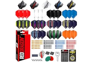 RED DRAGON Fléchettes – Lot d'accessoires professionnels en aluminium – Comprend des ailettes, des tiges, de la cire de préhension, des économiseurs de vol et plus encore – Accessoires de fléchettes