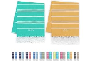 ‎LESTOFF LeStoff Ręcznik Hammam (zestaw 2 szt.) – 100% bawełna organiczna – wstępnie wyprany, trwały, chłonny i szybkoschnący – plaża, kąpiel, prysznic, joga, spa i ręcznik podróżny (95 x 180 cm,