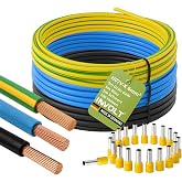 H07V-K Wiring Cable Set 6 mm&sup2; 3 x 5 m Single Cables in Black Blue Green Yellow VDE Certified Made in Germany