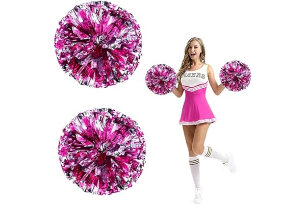 Fonyiunce Lot de 2 Pompons de pom-pom girl Avec Poignées Pom Girl Métallisée, Belle Pom-pom Girl à la Main, Rubans de Fleurs pour Compétition Sportive, Danse, Cheers, Adultes et Enfants