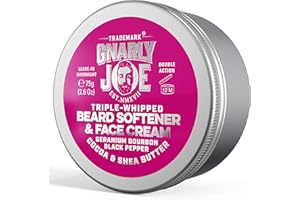 TRADEMARK GNARLY JOE EST.MMXVII Gnarly Joe Beard Softener & Face Cream - 85ml Beard Softener for Men with Triple-Whipped Cocoa & Shea Butter - Natural Beard Moisturiser, Conditioner & Cream - Geranium & Black Pepper Scent - UK Made
