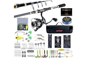 Goture Ensemble de pêche Complet avec Canne à pêche télescopique en Fibre de Carbone (24T), 1,8 m/2,1 m/2,4 m/2,7 m | Moulinet de pêche 5,2:1, Ligne 150 m/14 kg