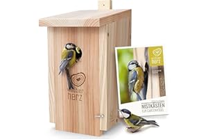 WILDTIER HERZ corazón Animal Salvaje | Nido para Carbonero Común - atornillada, sin Tratar, Resistente a la Intemperie, casa para pájaros, Ayuda para nidos con Orificio de Entrada de 32 mm