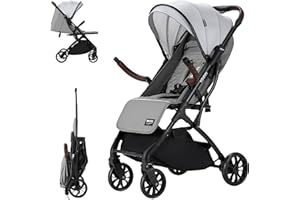 Daliya® YOOPI Reisebuggy, kompakt faltbar, mit Teleskopgriff, Flugzeug Buggy, leichter Alluminiumrahmen, große Räder, Stufenlose Rückenlehne, Stadt-Buggy, Aufbewahrungstasche (Grau)