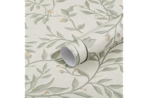 Timeet Folia samoprzylepna do mebli, beżowa, tapeta samoprzylepna, zielone liście, naklejka na meble 41 x 300 cm, folia do mebli, samoprzylepna, wzór roślin, wodoszczelna folia winylowa do mebli,