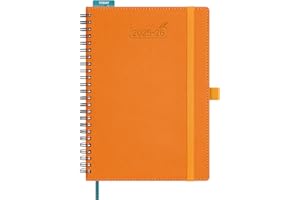 BEZEND Agenda 2026 Semainier Spirale A5 21 x 15,5 cm Agenda Scolaire Professionnel 2026 Planner A5, 18 Mois Du Juillet. 25 à Déc. 26, Couverture Souple en Cuir PU - Orange