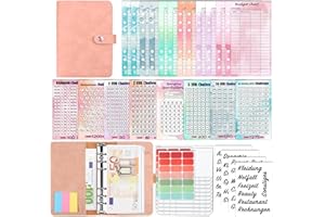 QUPUCE A6 Budget Planner Deutsch, PU Budgetplaner Geld Sparbuch mit 8 Geld Sparen Challenge, Haushaltsbuch mit 10 Binder Pockets Organiser,12 Sinking funds, Matching Stickers and Labels