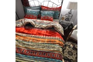 Qucover 100% bawełniana pościel 135 x 200 cm, kolorowa pościel w stylu vintage, komplet pościeli w stylu boho, z zamkiem błyskawicznym, 1 poszewka na poduszkę 80 x 80 cm, miękka, ciepła