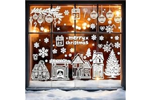 ZHOUHON Naklejki na okno na Boże Narodzenie, Święty Mikołaj, płatki śniegu, bałwan, Boże Narodzenie, dekoracja na okno, naklejki ścienne (D1)