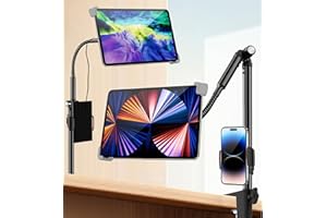 Sxuan Soporte Tablet Cama, Soporte Tablet Mesa con 2 Soportes Giratorios de 360° y Brazo de Cuello de Cisne, Soporte Tablet para iPad Pro Air, Samsung Tab, Surface Pro de 9,7" a 15"