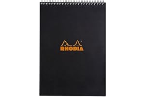 RHODIA 185009C – Notes spiralny (oprawa zintegrowana) Czarny – A4 (21 x 29,7 cm) – w kratkę – 80 odrywanych kartek z perforacją – papier Clairefontaine 80 g/m² – kołonotes kołonotatnik