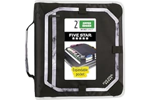 Five Star 29052IT8 segregator z zamkiem błyskawicznym, 5,1 cm, 3-pierścieniowy segregator z okrągłymi pierścieniami, płytka rozszerzająca i 5 zakładek, 580 kartek, czarny/szary