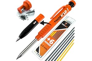 ‎THORVALD THORVALD Robuster Zimmermannsbleistift mit 7 Minen, Spitzer & Schreibaufsatz – Tieflochmarker Druckbleistift für Handwerker – Perfekt für Baustelle, Holz, Metall & Beton