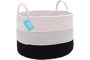 OrganiHaus Cestino Portaoggetti in Tessuto, Cesto Portabiancheria Grande, Cesto Biancheria, Cesta Porta Giochi in Corda di Cotone con Manici, Cesta Portabiancheria. Nero, 3 tonalità. 50x33cm