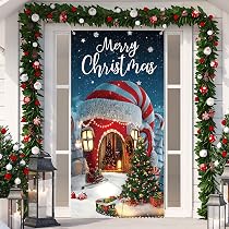 Bannière De Noël Suspendue 180x90 Cm - Décoration De Porte Intérieur/extérieur, Polyester, Facile à Accrocher
